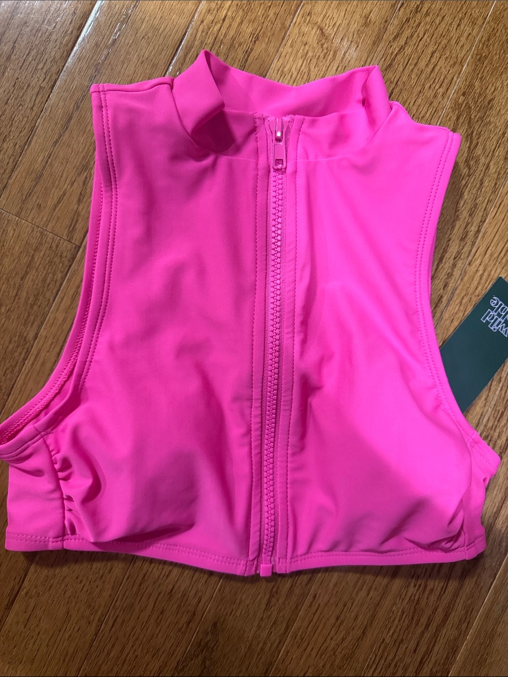 wild fable Bright Pink Front-Zip Crop Swim Suit Top